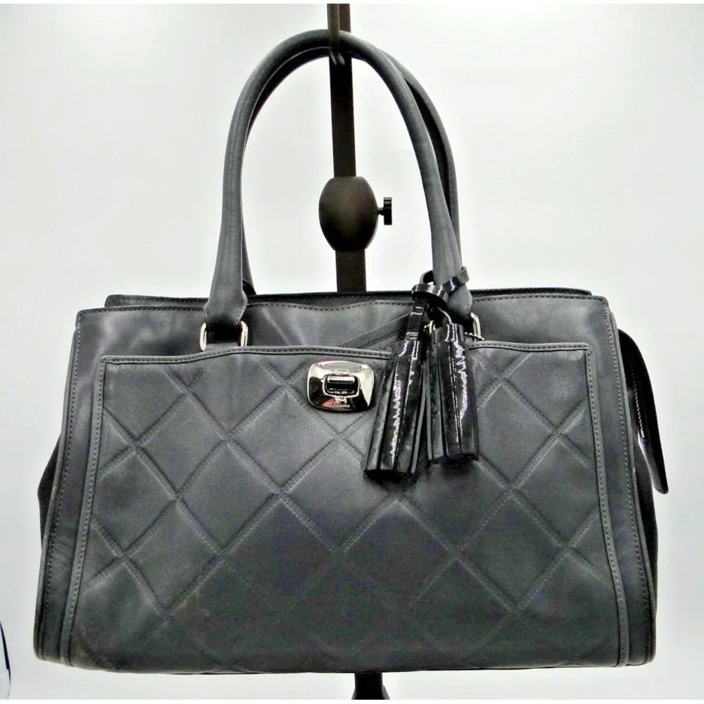 Coach Legacy Embossed Leather Chelsea Handbag 25828 Gray Black Carryall Quilted
